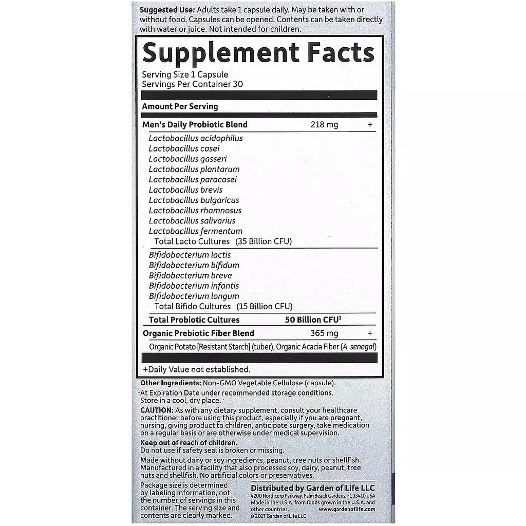 Пробіотики для чоловіків Garden of Life Probiotics Once Daily Men's 50 млрд КУО 30 вегетаріанських капсул - фото 3