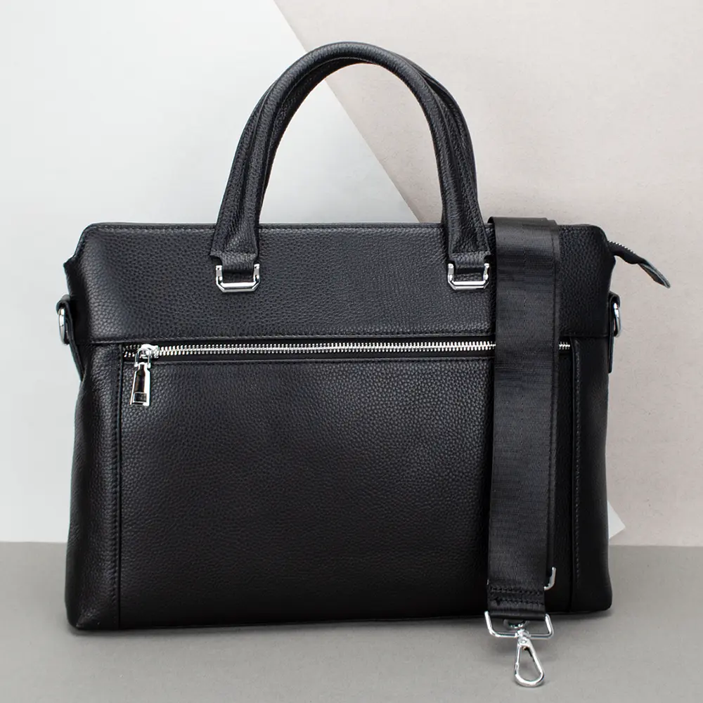 Сумка для ноутбука и документов кожаная черная Tiding Bag 9157 с 2 ручками - фото 7