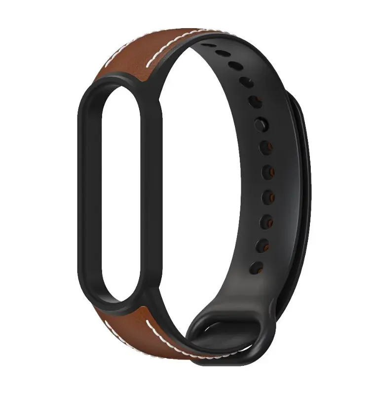 Ремінець для Xiaomi Mi Band 5/6 силікон + шкіра MiJobs Коричнево Чорний (1540703) - фото 3