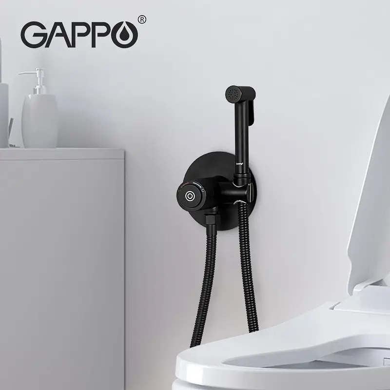 Набір гігієнічного душа прихованого монтажу Gappo G7288-6 з гачком, чорний, Чорний матовий - фото 3