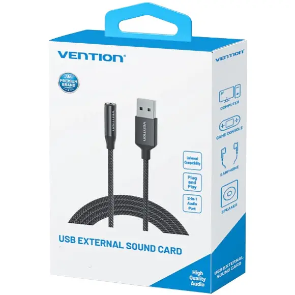 Звукова картка USB AUX jack, TRRS Ear, 0.25 м 96 кГц/24 біт 2-в-1 DSP шумозаглушення Vention - фото 3