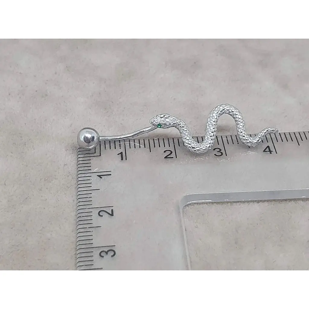 Серебряная серьга для пирсинга пупка Ирий Змейка с фианитами. 6027 - фото 4
