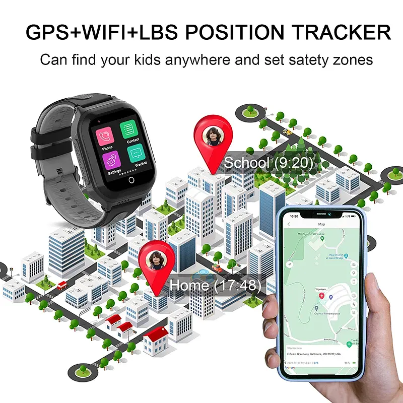 Смарт часы-телефон детские Wonlex KT24S 4G камера прослушка геозона WI-FI GPS SIM Black (16998) - фото 9