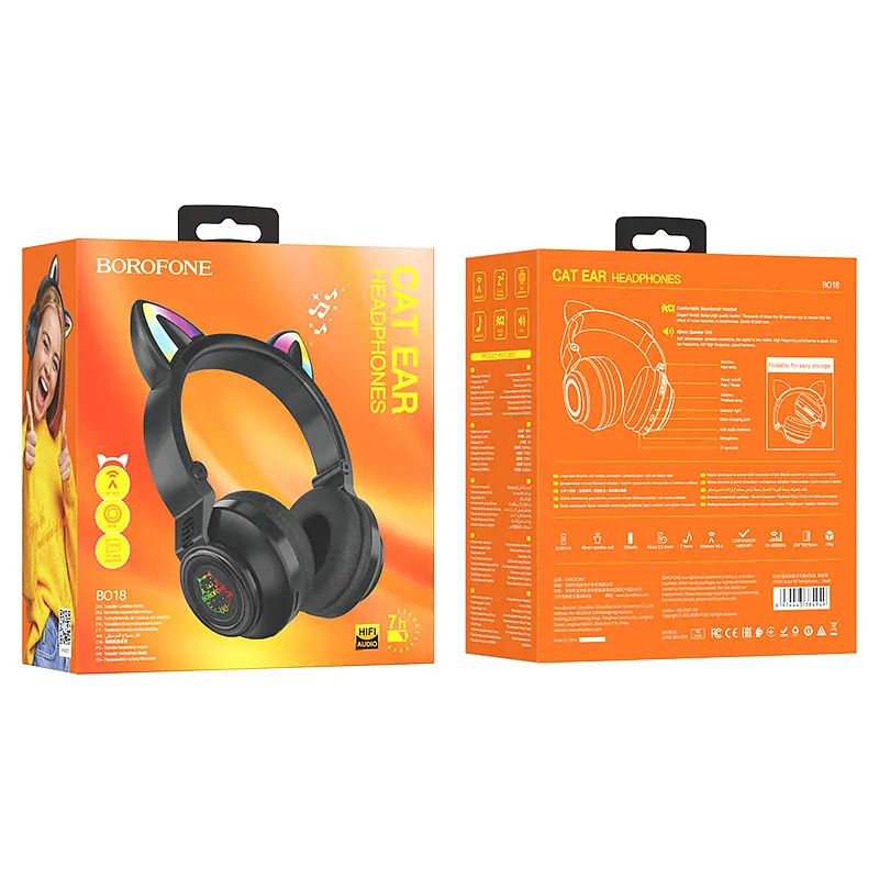 Наушники Bluetooth Главные Borofone BO18 CAT Ear черный - фото 3