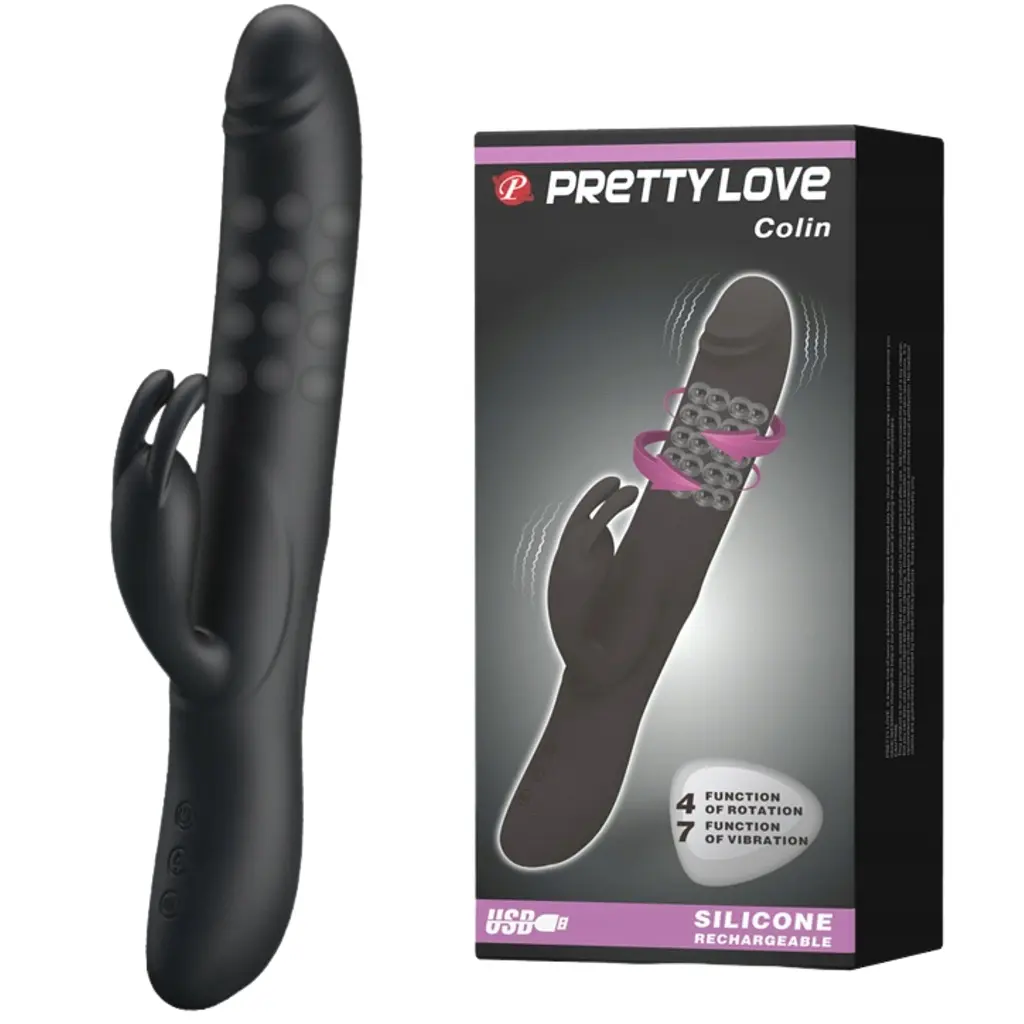 Вибратор-кролик Pretty Love Colin 25 см чёрный - фото 8