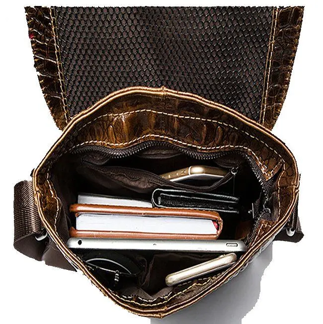 Сумка чоловіча з тисненням під крокодила 14698 Vintage коричнева - фото 10