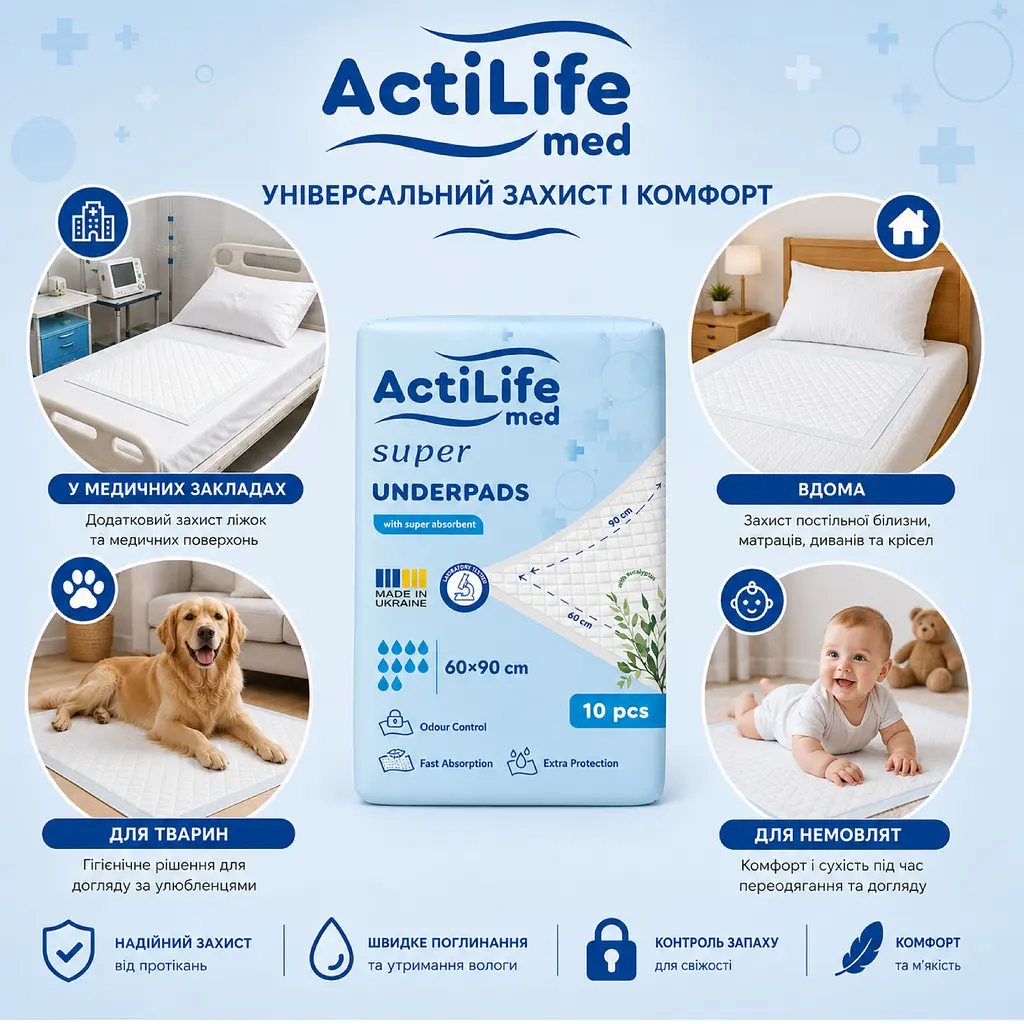 Пелюшки гігієнічні Actilife Med Super поглинаючі 60х90 см 10 шт. - фото 7