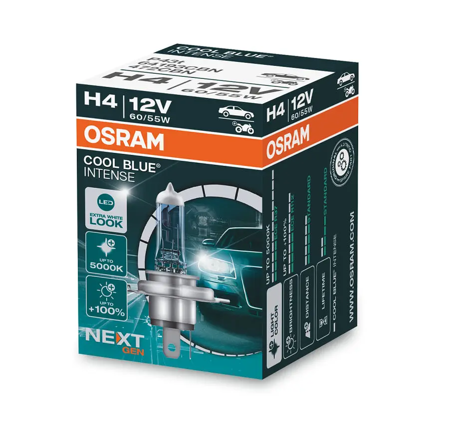 Галогенова лампа Osram H4 12V 60W P43t Cool Blue Intense Next Gen +100% 1 лампа (64193CBN) - фото 2