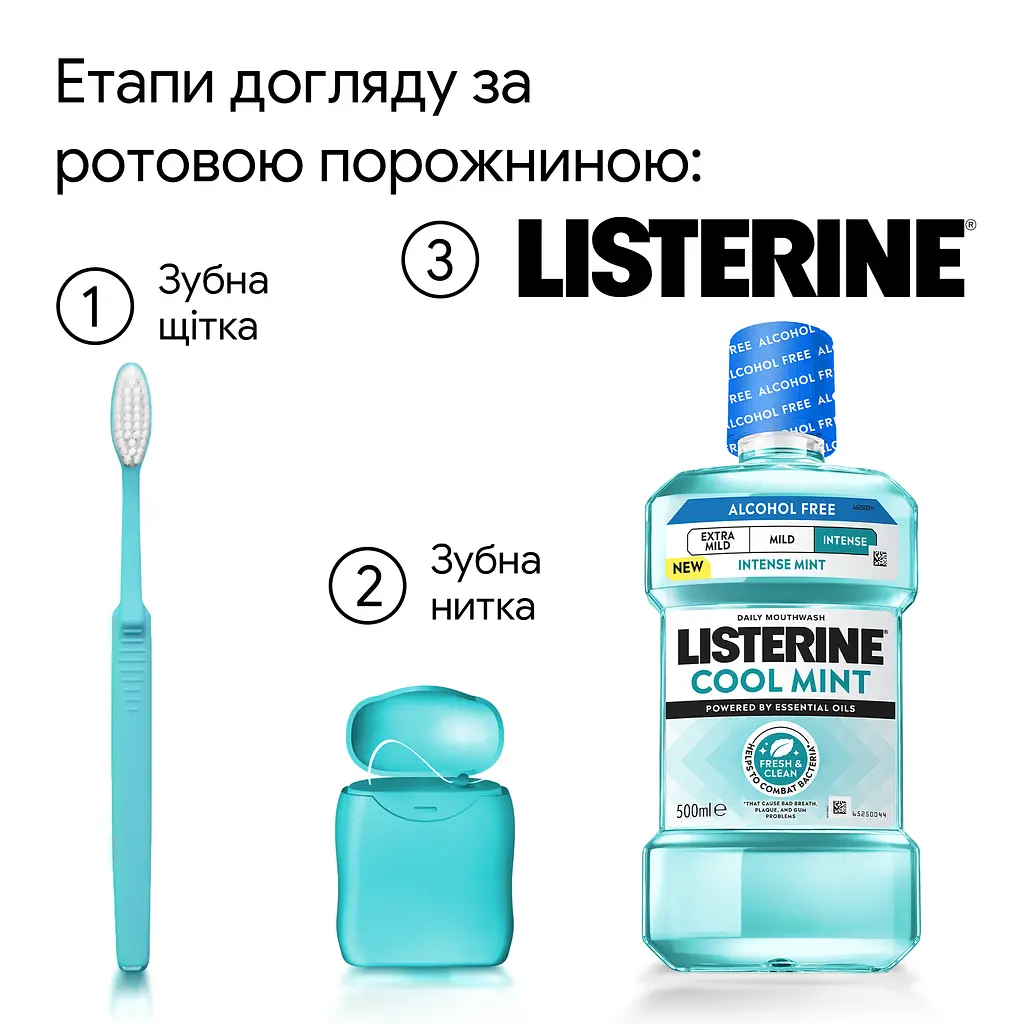 Ополаскиватель для полости рта Listerine, свежая мята интенсивный вкус без спирта 500 мл - фото 3
