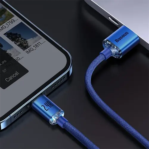 USB кабель Baseus Crystal Shine Series Fast Charging Data Cable USB to iP 2.4A 1.2m синий CAJY000003 - фото 7