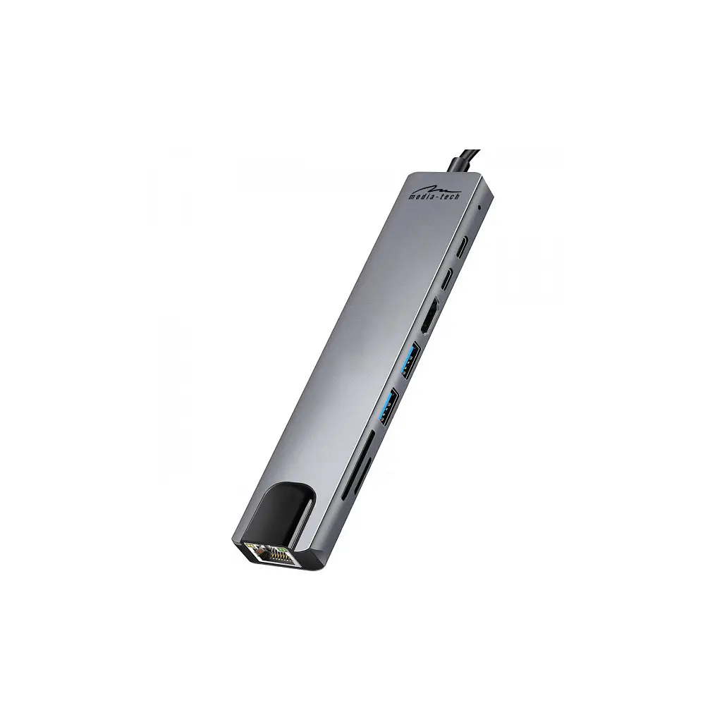Концентратор Media-Tech USB-C 8-in-1 HDMI 4K/2xUSB-A/2xUSB-C/RJ45/SD/TF/PD 100W USB3.1 (MT5046) - фото 2