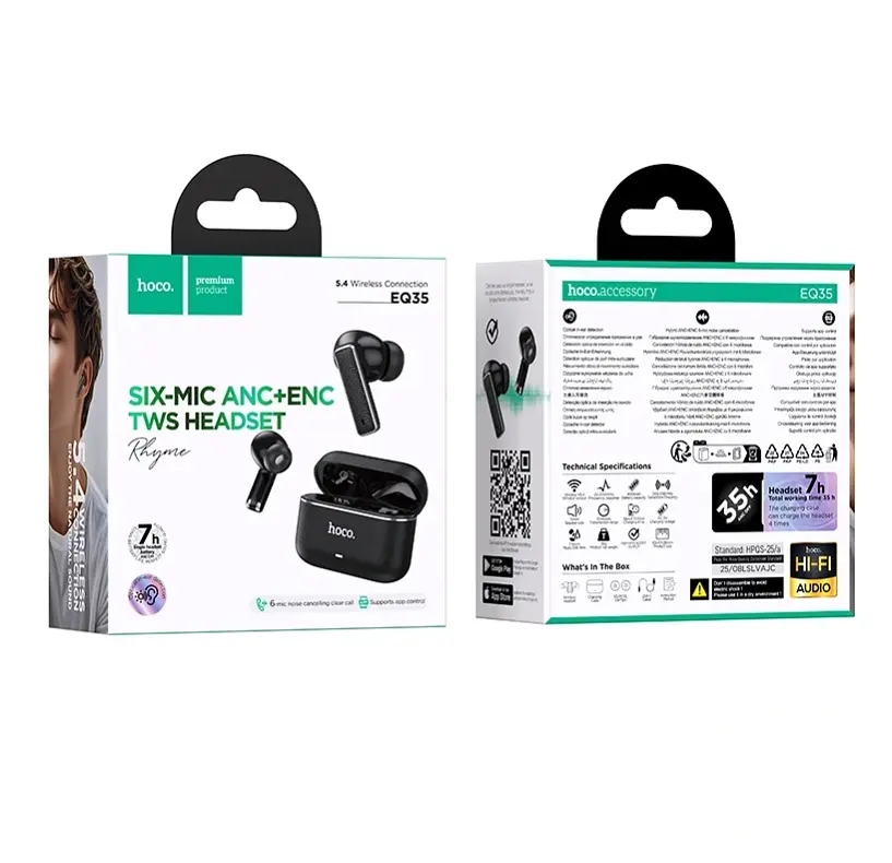 Навушники Bluetooth Hoco EQ35 Rhyme true wireless ANC+ENC six microphones noise reduction BT headset(App) Black - фото 2