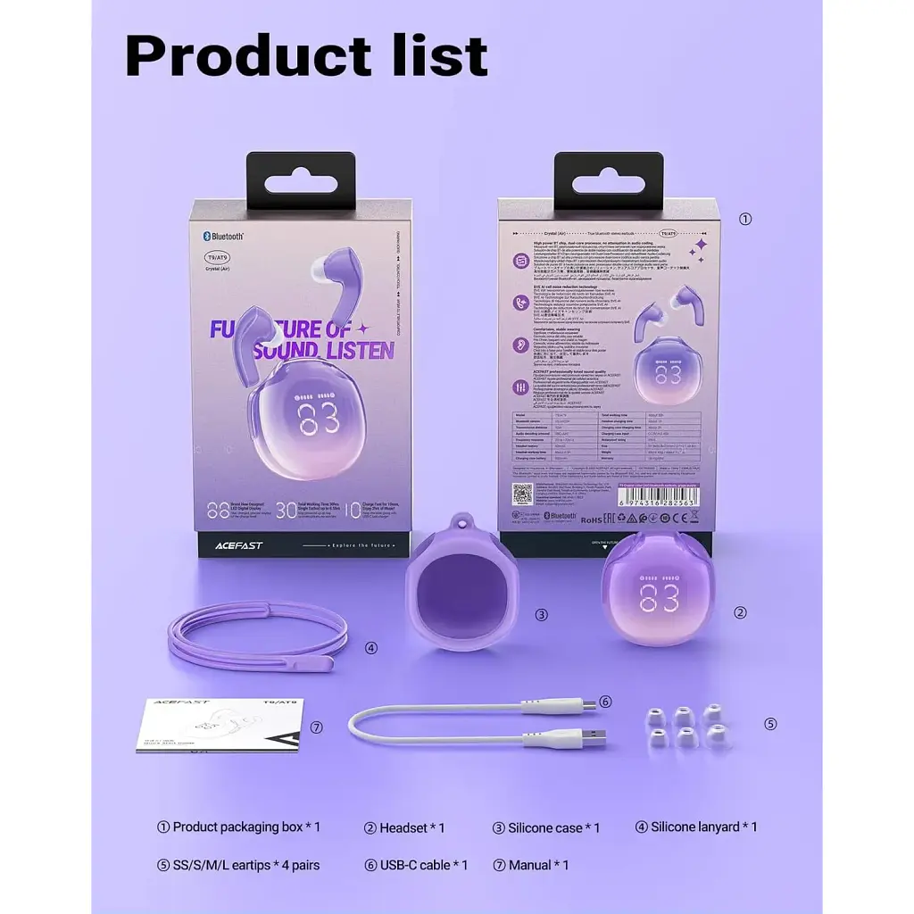 Навушники TWS Acefast T9 grape purple - фото 3
