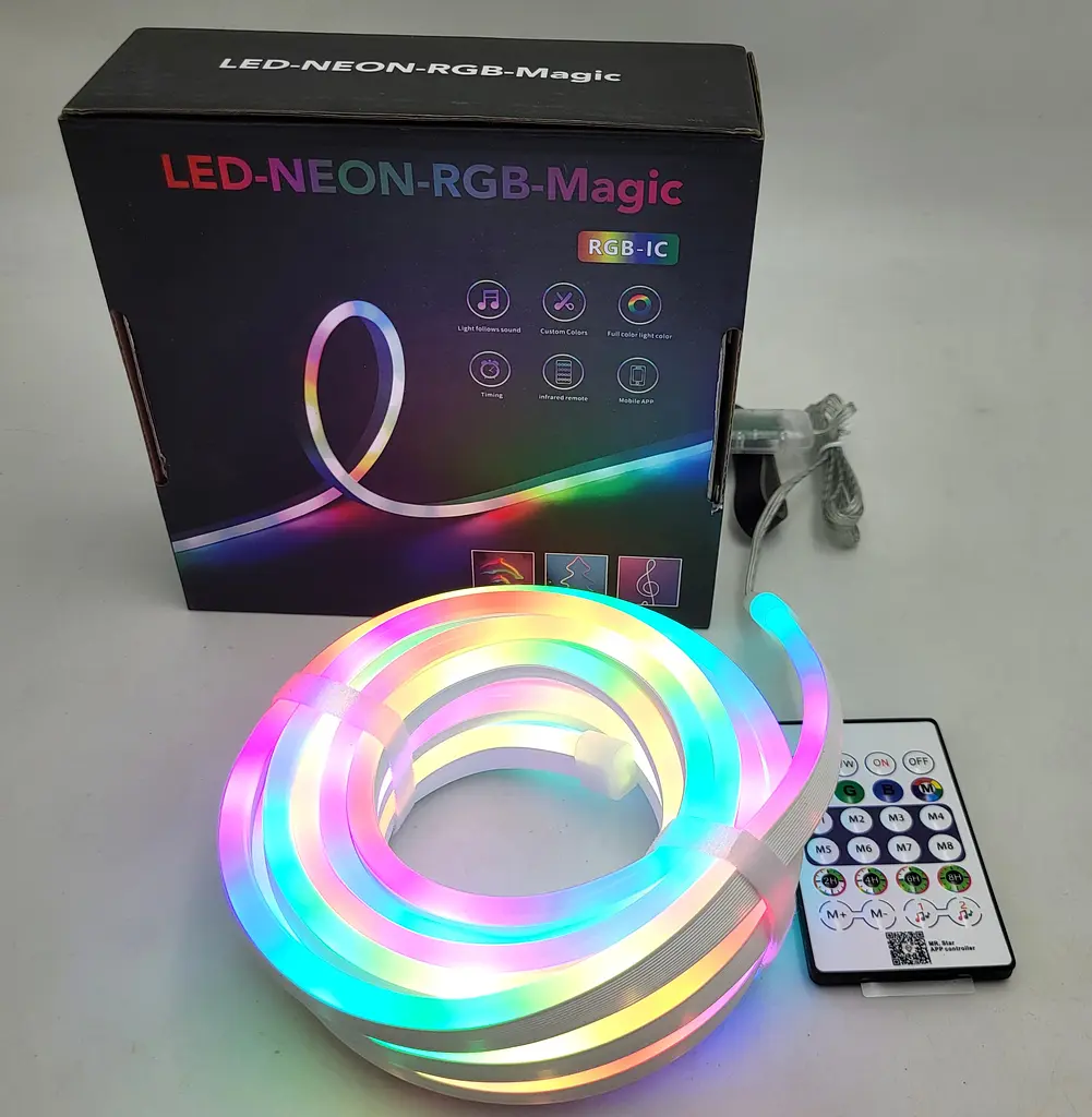 Розумна гнучка LED Neon RGB неонова стрічка шланг 5 метрів від USB керування кольорами режимами з телефону Bluetooth додатком та пульт UKC SFK-11 - фото 3