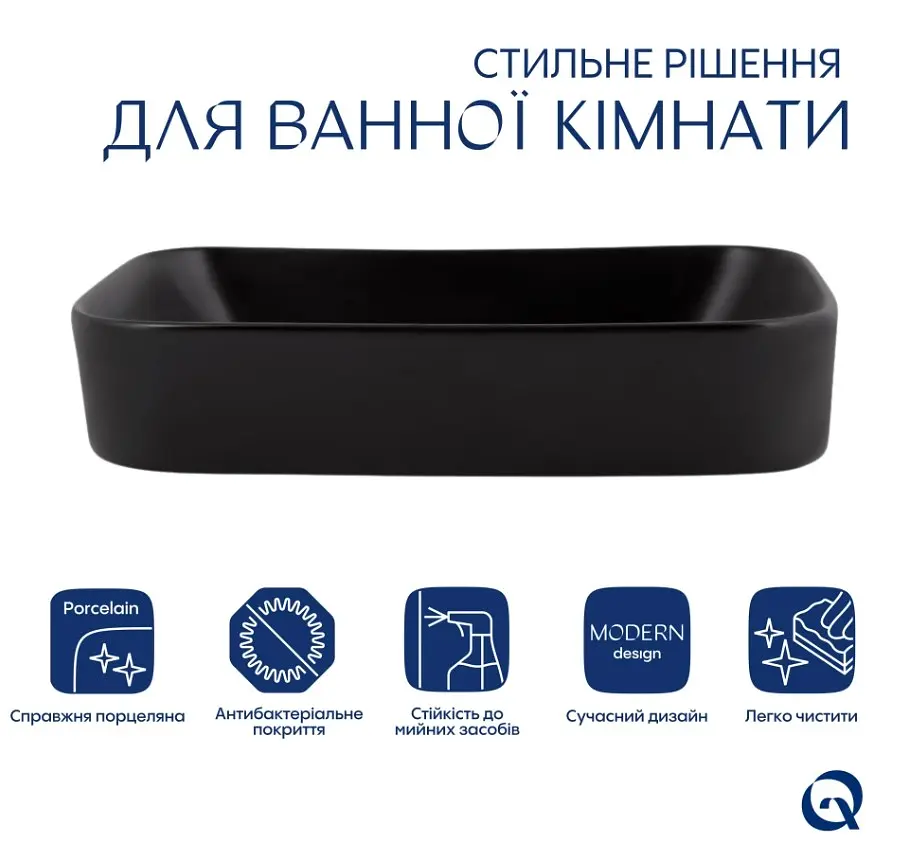 Раковина накладная Qtap Scorpio 550х390х120 мм, Matt Black, прямоугольная, без донного клапана QT14112243MBN - фото 2