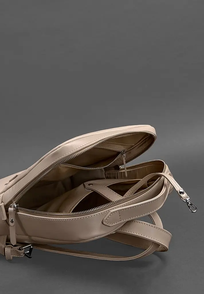 Кожаный женский городской рюкзак на молнии Cooper светло-бежевыйкраст - фото 5
