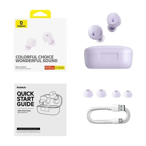 Наушники беспроводные Baseus Bowie E18 True Wireless Earphones A00023800533-00 фиолетовые - фото 2