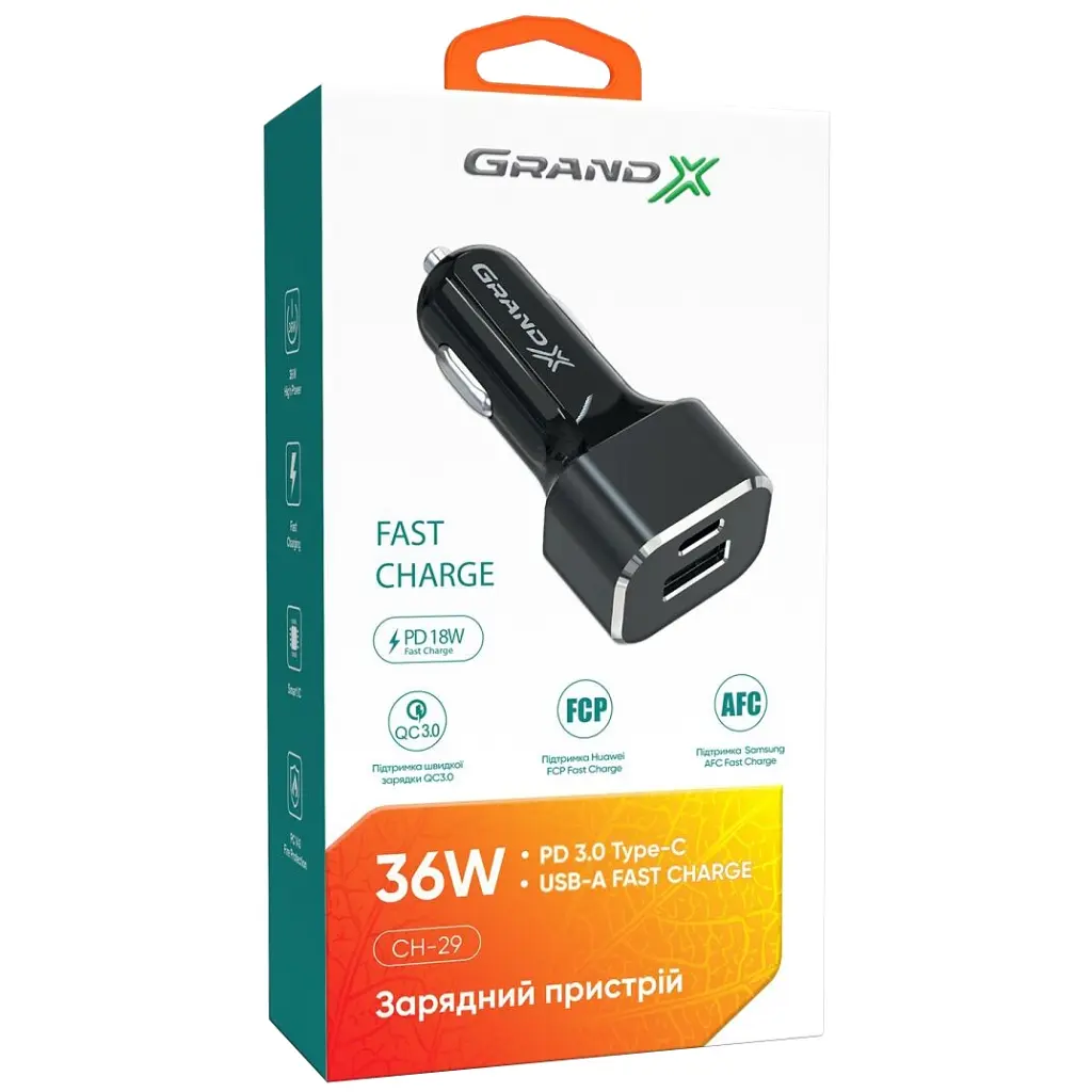 Зарядний пристрій Grand-X CH-29 PD 3.0, Quick Charge QС3.0, 1 TypeC, 1 USB (CH-29) - фото 5