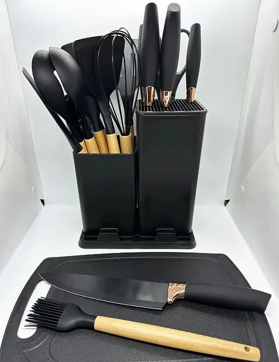 Набор кухонных принадлежностей A-plus Kitchenware Set силиконовый с дощечкой Черный - фото 5