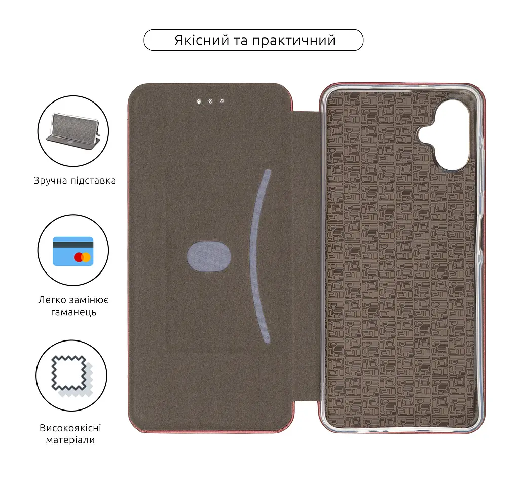 Чехол-книжка для Samsung Galaxy A06 (A065), G-Case, бордовый, кожаный чехол-книжка из экокожи (PU) и TPU, с магнитом, с подставкой и вместительным кардхолдером, противоударный, защита всего корпуса, ArmorStandart (ARM80729) - фото 3