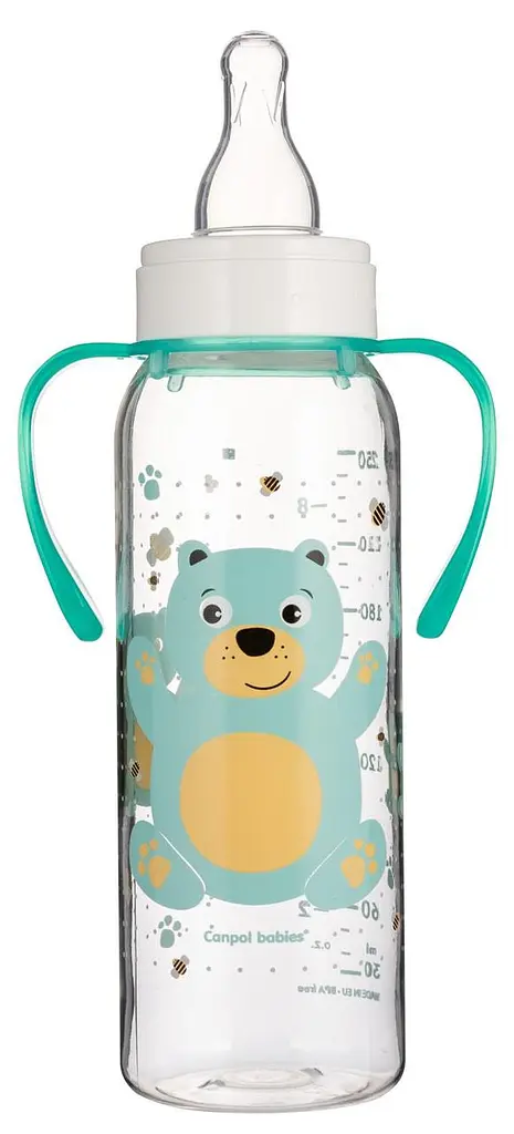 Пляшка з вузьким отвором 250 мл з малюнком і ручкою "BPA FREE" колекція "Кольорова ферма" Бірюзова - фото 2