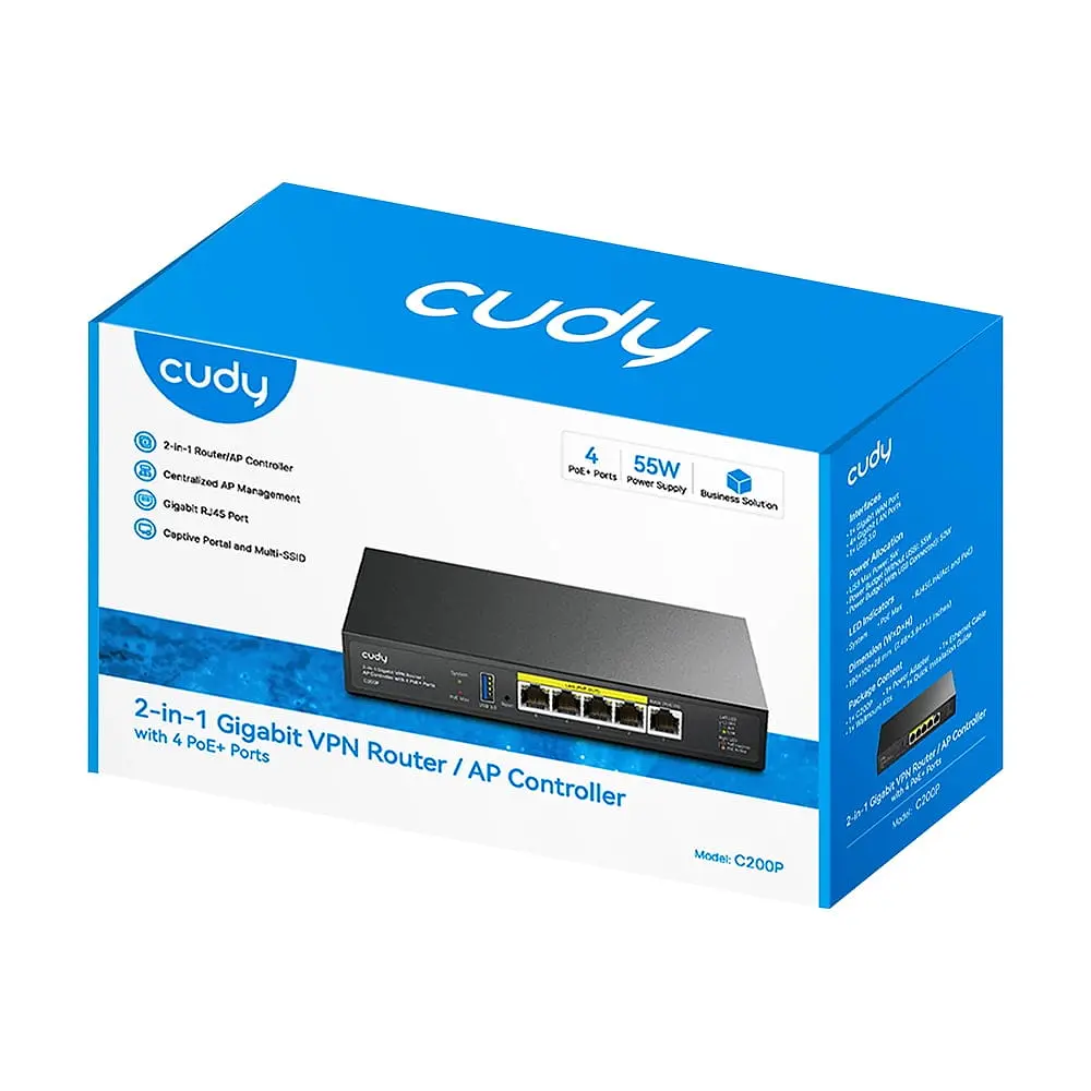Контролер точок доступу AP / гігабітний VPN-маршрутизатор Cudy C200P з 4 портами PoE+ (73-00668) - фото 9