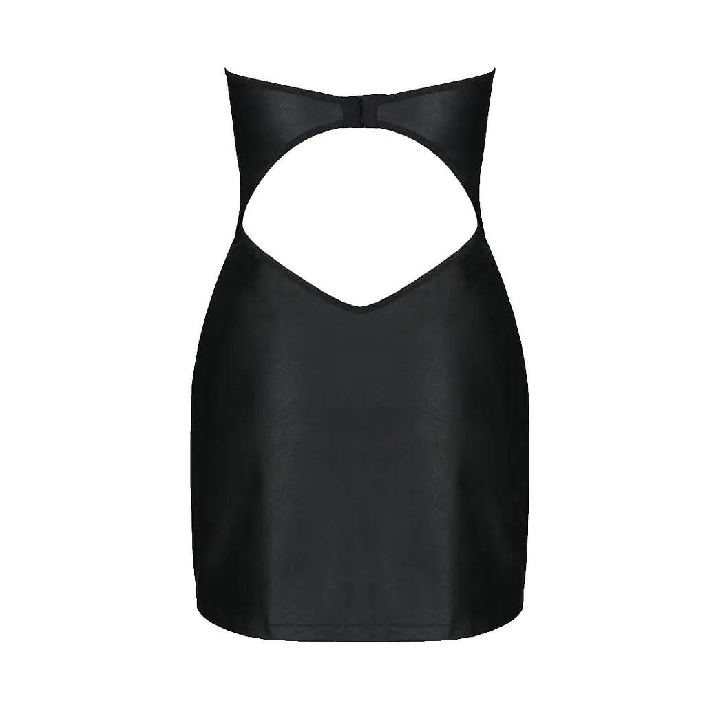Мінісукня з екошкіри Passion CELINE CHEMISE 4XL/5XL, black, шнурівка, трусики в комплекті - фото 4