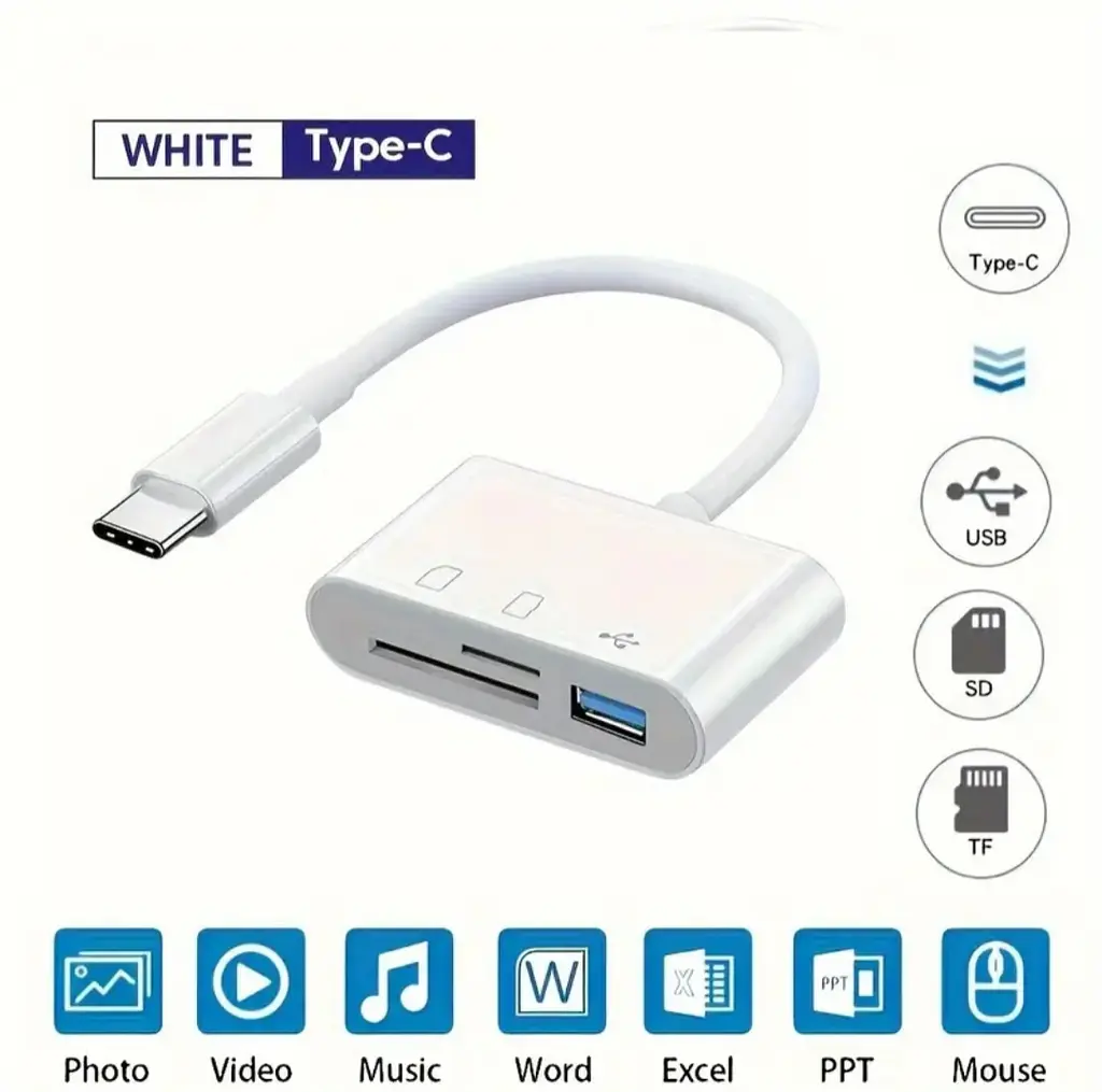 Универсальный кардридер 3-в-1 (SD/TF/CF) с Type-C и USB-портами, OTG-адаптер для телефонов, ноутбуков и др. - фото 3