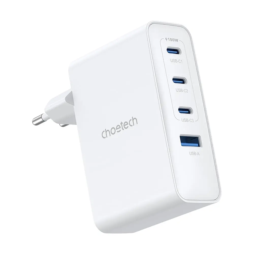 Мережевий зарядний пристрій Choetech PD9002 PD100W GAN USB-A+3xUSB-C White (43-00172) - фото 2