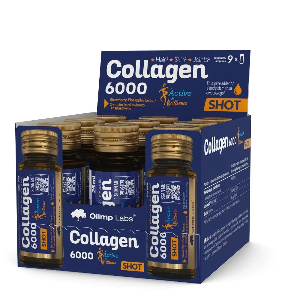 Колагенові шоти Olimp Sport Nutrition Collagen 6000 Active & Brilliance Shot, 9*25 мл - Ананас-полуниця