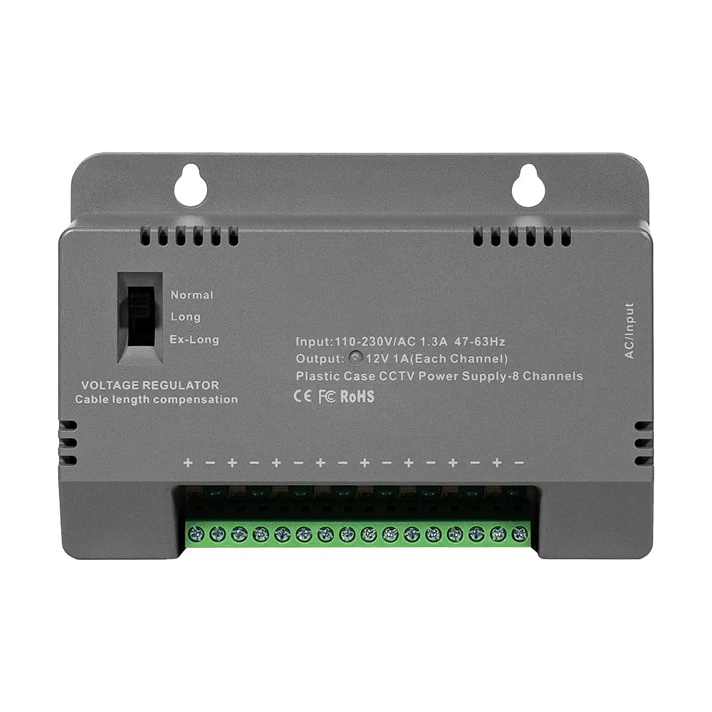 Блок живлення Kraft KRF-1208B (8CH) 96W, 8 каналів навантаження, 12V/1A на 1 канал, з регулятором напруги для компенсації довжини кабелю (43-00145) - фото 2