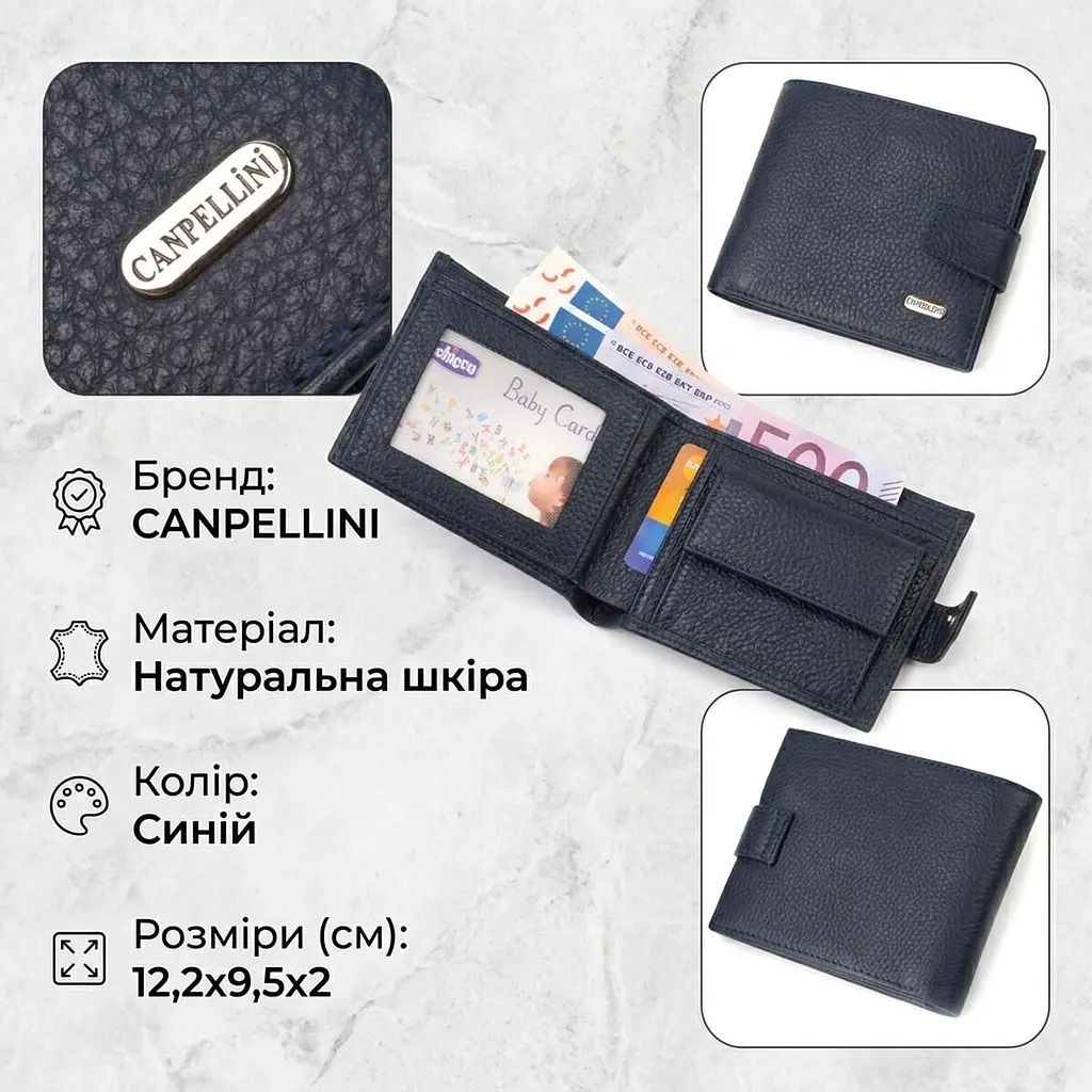 Популярний горизонтальний гаманець для чоловіків із натуральної шкіри флотар Canpellini 21884 синє - фото 3