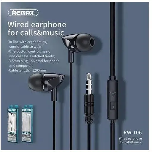 Навушники Remax with mic Wired Earphone RW-106 HD Mic - фото 3