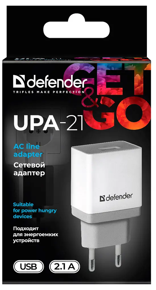 Мережевий зарядний пристрій Defender UPA-21 білий, 1xUSB, 5V/2.1A (83571) (6505064) - фото 3