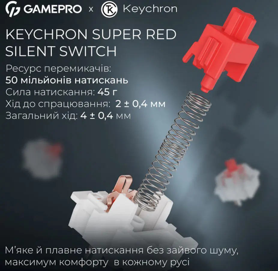 Клавіатура ігрова механічна GamePro MK-266-WH Asgard Yord Keychron Super Red Switch Bluetooth 5.2/2.4 ГГц/USB White - фото 7