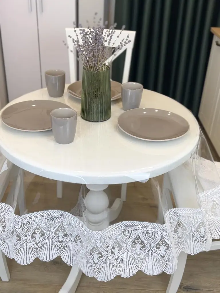 Силиконовая скатерть с белым кружевом Ришелье 15см 220х180 см - фото 7