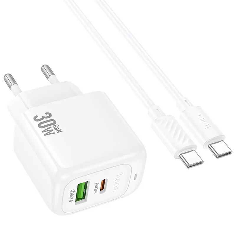 МЗП Hoco CS55A Surplus PD30W+QC3.0 (1USB-A/1C) + кабель Type-C to Type-C White - фото 3
