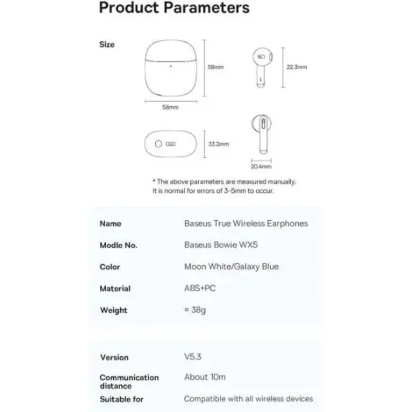 Бездротові навушники Baseus Bowie WX5 True Wireless Earphones A00051000213-00 White - фото 4