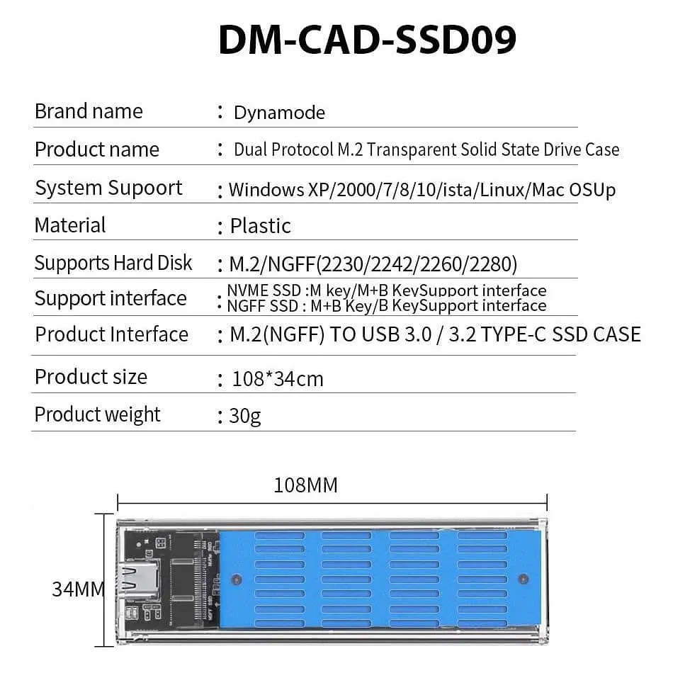 Зовнішня кишеня Dynamode M.2 SSD NVMe/SATA combo ч-з USB3.2 GEN2 Type-C (DM-CAD-SSD09) - фото 7