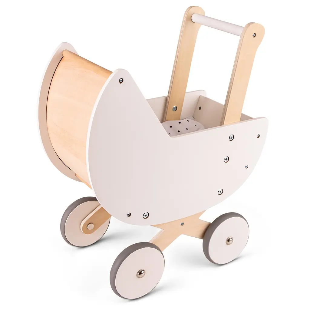 Дерев'яний візочок для ляльок New Classic Toys з постільною білизною білий (10760) - фото 2