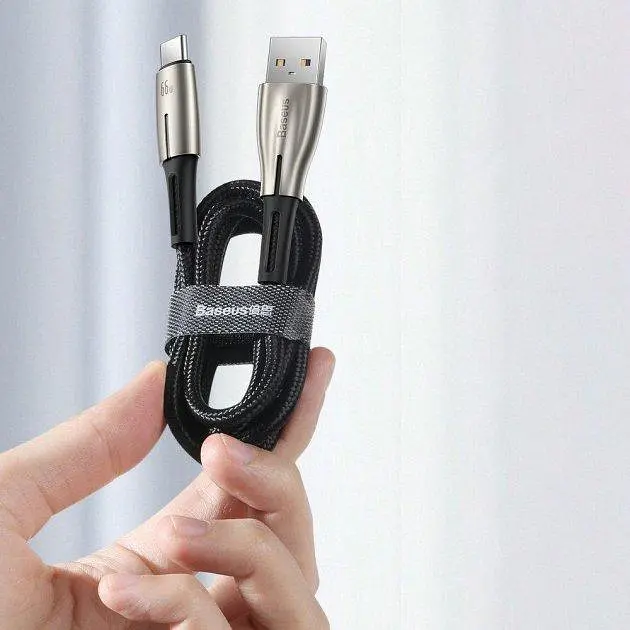 Кабель Baseus Water Drop-shaped Lamp Super Charge Cable USB to Type-C 66W 1m CATSD-M01 Black - фото 6