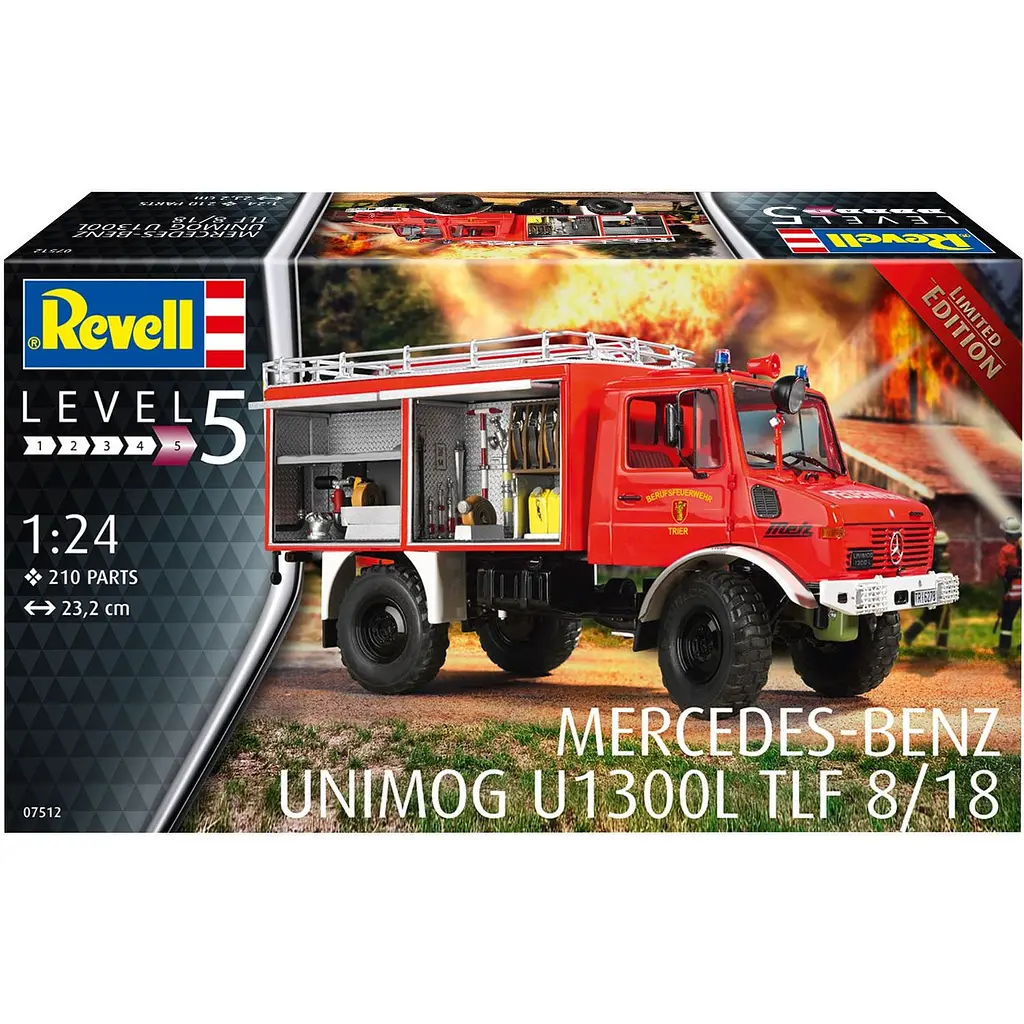 Збірна модель Revell  Пожежна машина Mercedes-Benz Unimog U1300L TLF 8/18 рівень 5, масштаб 1:24, 210 деталей (RVL-07512) - фото 12