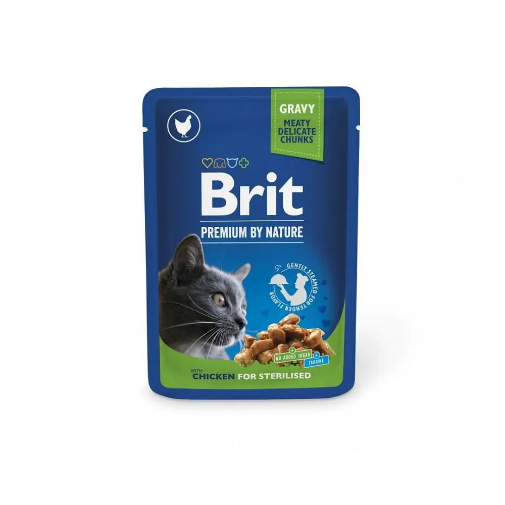 Вологий корм Brit Premium Бріт Преміум для стерилізованих котів, курка, пауч 100 г (арт.100275/506033)
