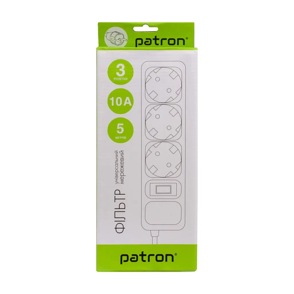 Мережевий фільтр живлення Patron EXT-PN-SP-1035, 5m Black (EXT-PN-SP-1035) - фото 3