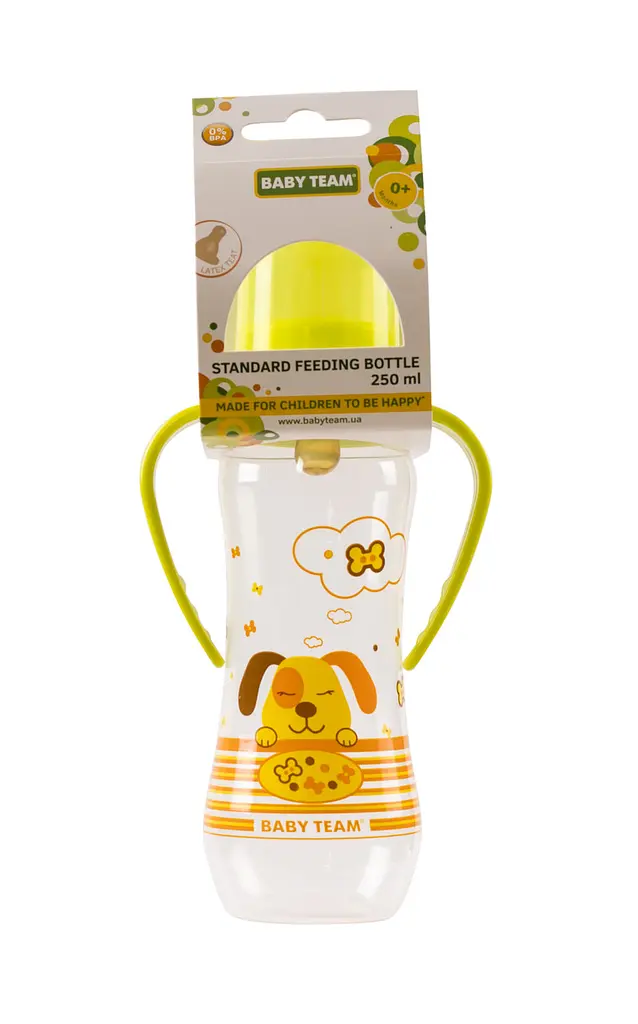 Пляшечка для годування з латексною соскою та ручками 0+ Baby team 250 мл Зелений - фото 2
