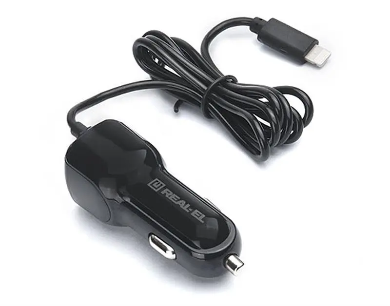 Автомобільний зарядний пристрій REAL-EL CA-17 (2USB, 2.1A) Black + кабель Lightning - фото 5