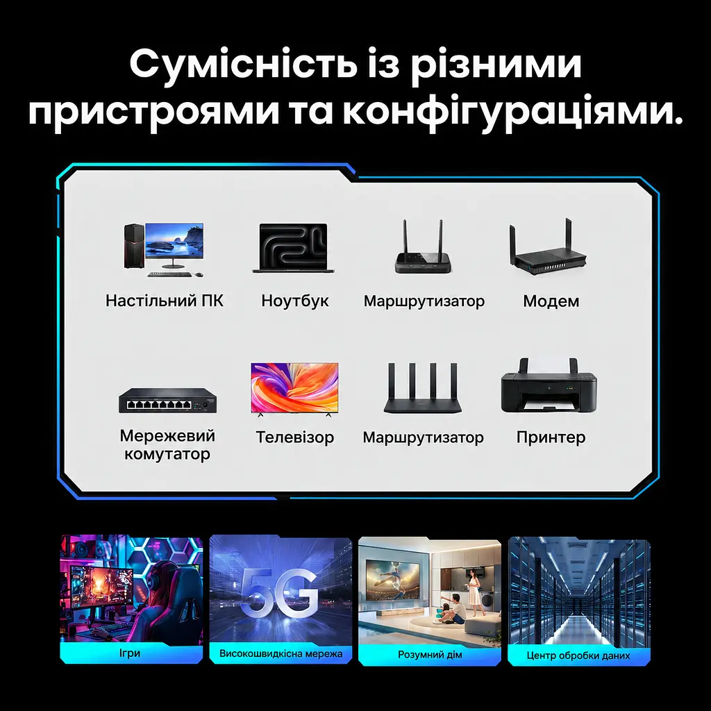 Сетевой патч-корд для соединения Ethernet-портов Vention 1,5 м прямые штекеры RJ45 8P8C на обоих концах Cat7 SFTP до 10 Гбит/с при условии поддержки такой скорости обоими портами экранирование каждой пары и кабеля алюминиевой фольгой полоса пропускания 600 МГц гибкая оболочка из ПВХ чёрный (ICHBG) - фото 5