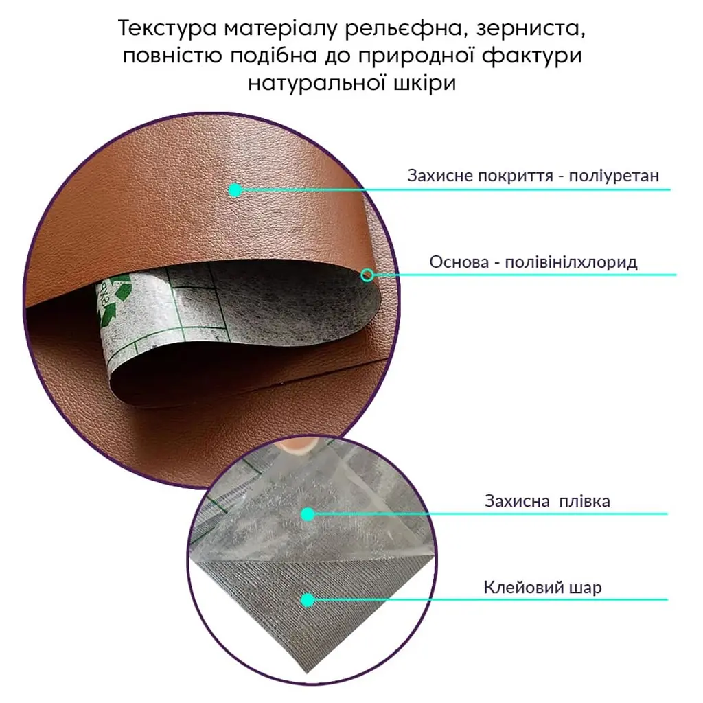 Самоклеюча екошкіра в рулоні Sticker Wall 1.37x3mx0.5mm LIGHT BROWN (D) SW-00001412 - фото 3