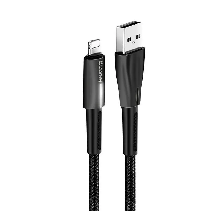 Кабель ColorWay USB - Lightning (M/M), 2.4 А, Zinc Alloy + Led, 1 м, Black (CW-CBUL035-BK) - фото 10