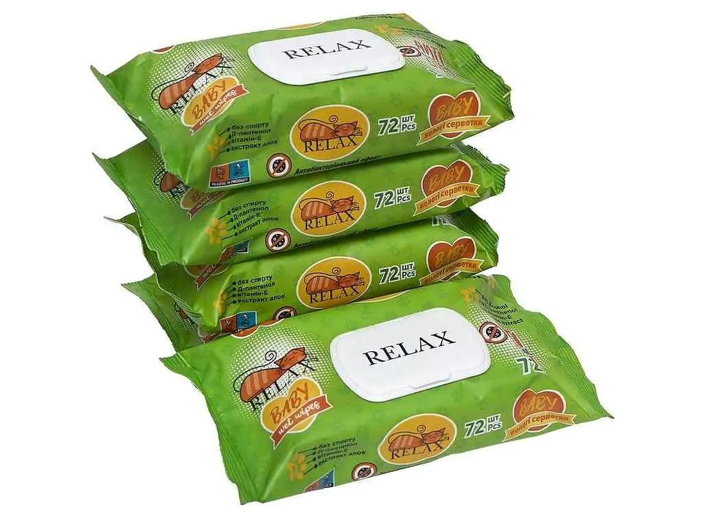Вологі серветки RELAX 72шт baby antibacterial, з клапаном